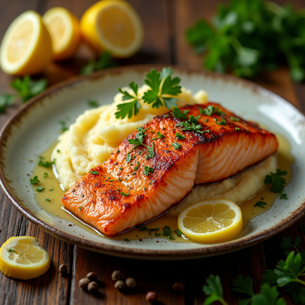 Salmon fish with mashed potatoes