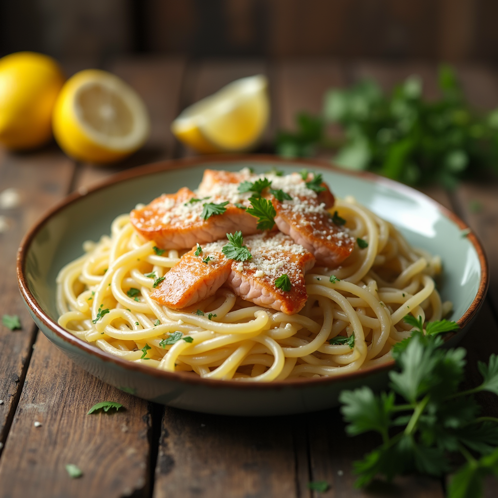 Pasta with salmon in cream sauce