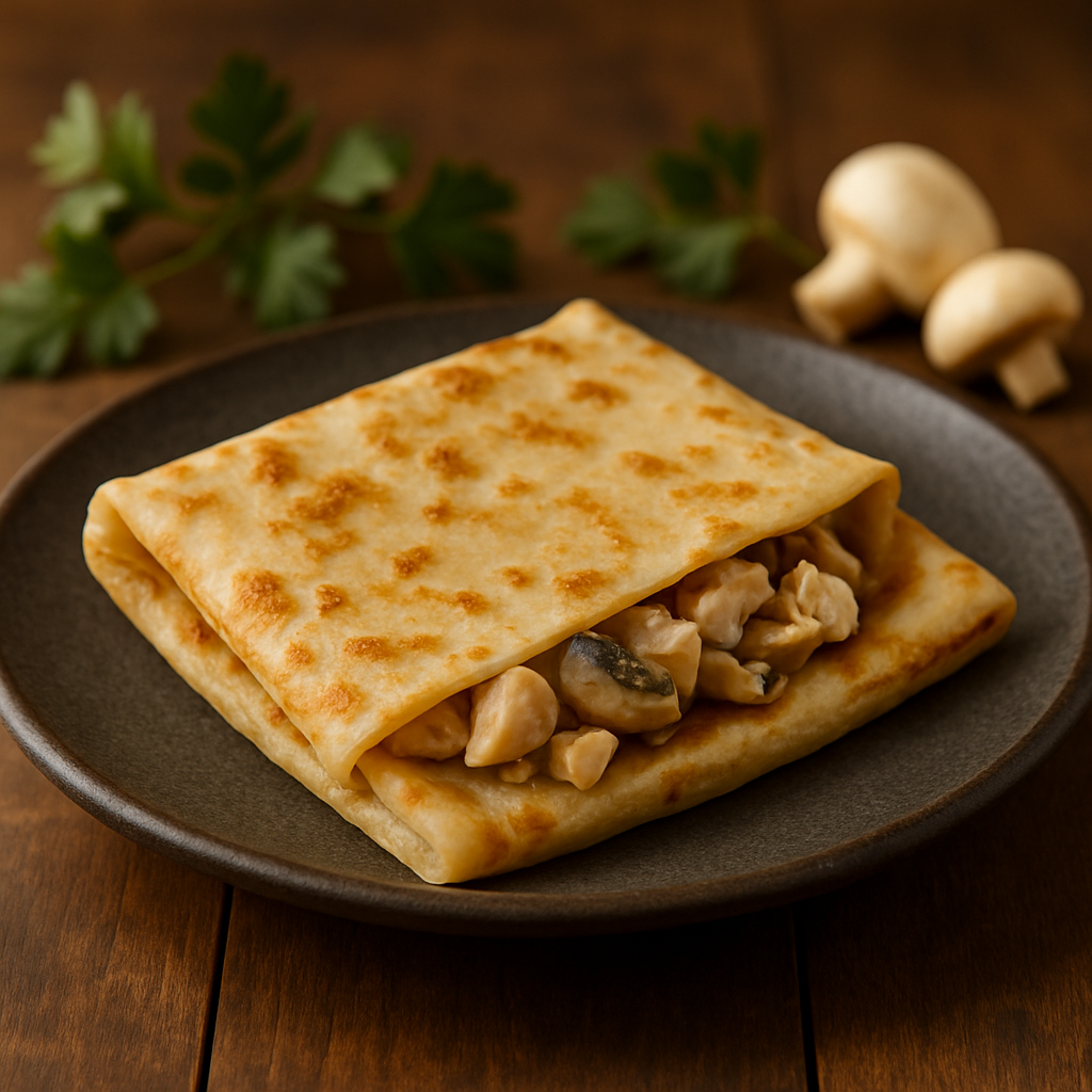 Pancakes with chicken and mushrooms