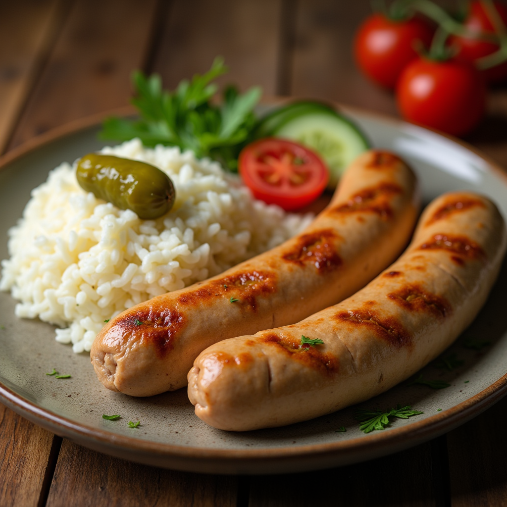 Chicken sausages with rice