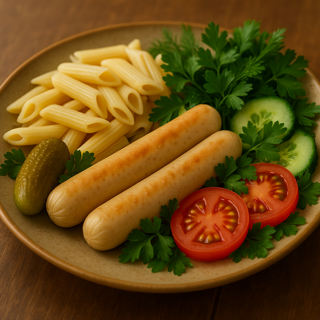 Chicken sausages with penne pasta