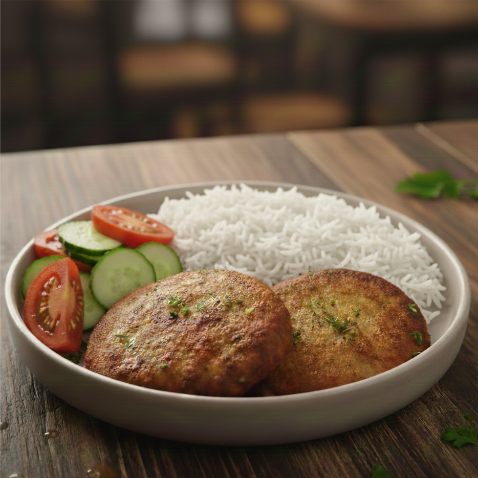 Куриные котлеты с рисом и салатом