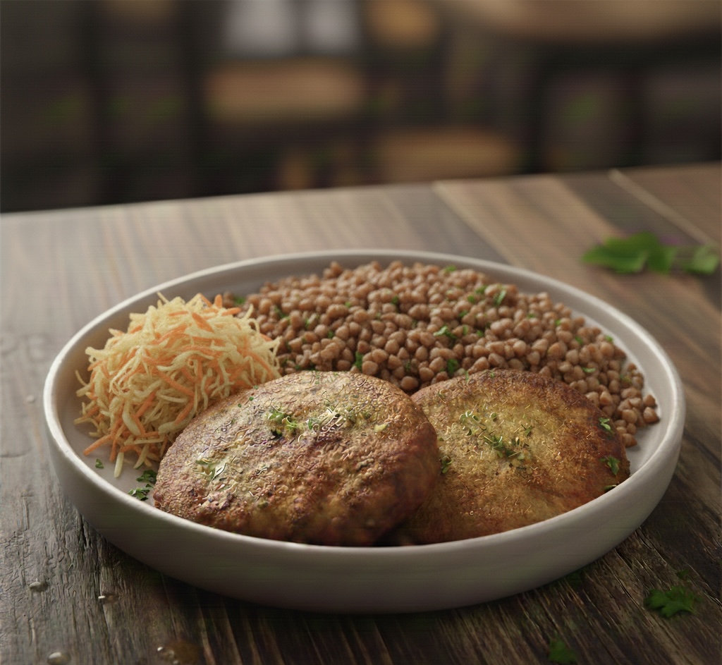 Рыбные котлеты с гречкой