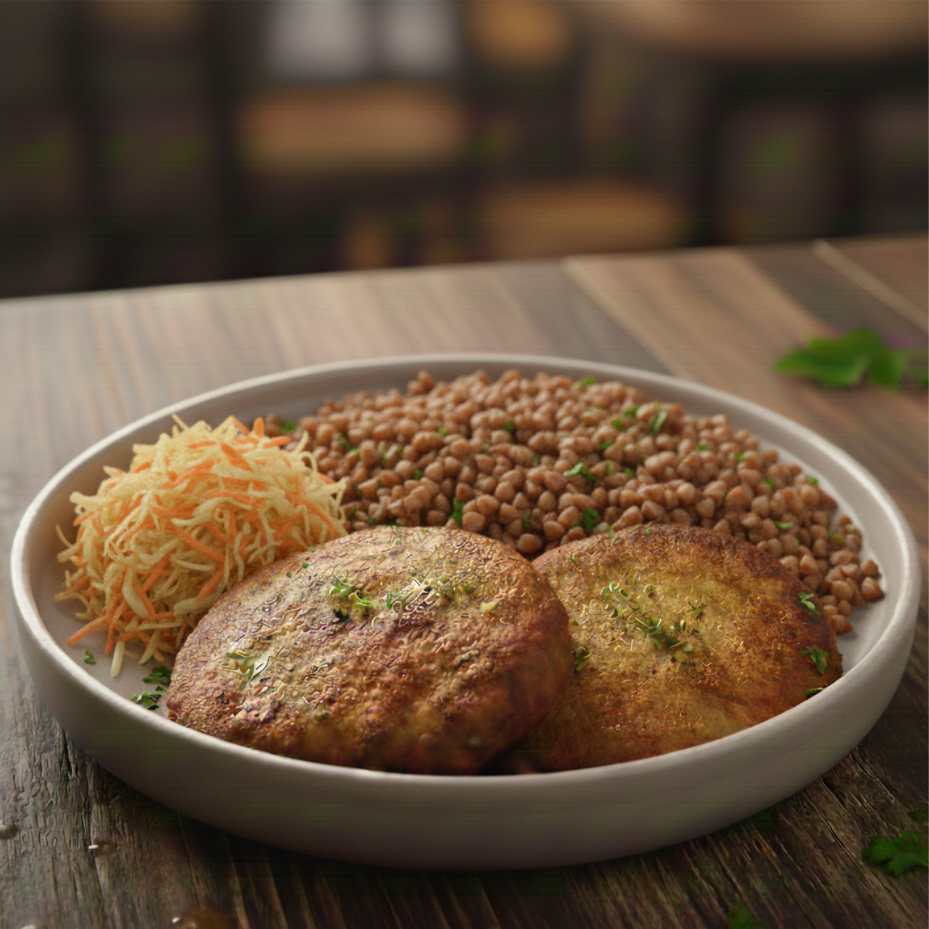 Рыбные котлеты с гречкой