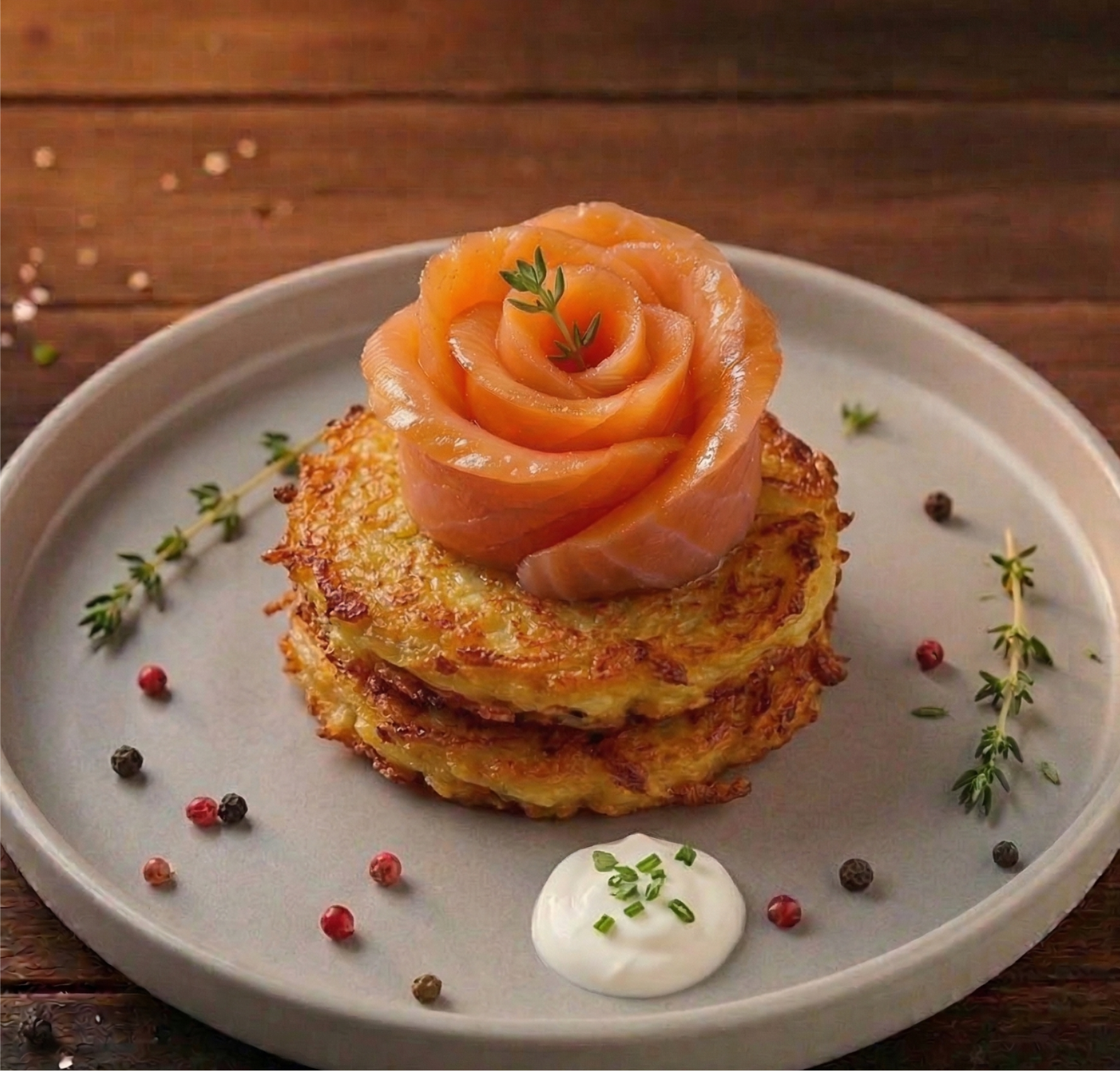 Potato pancakes with salmon