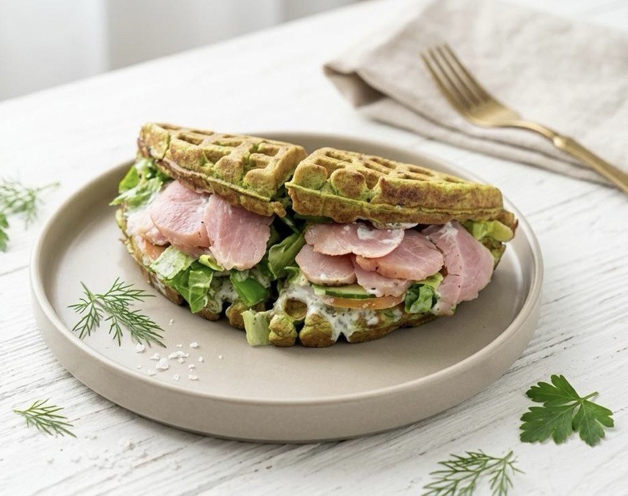 Spinach waffle with tuna
