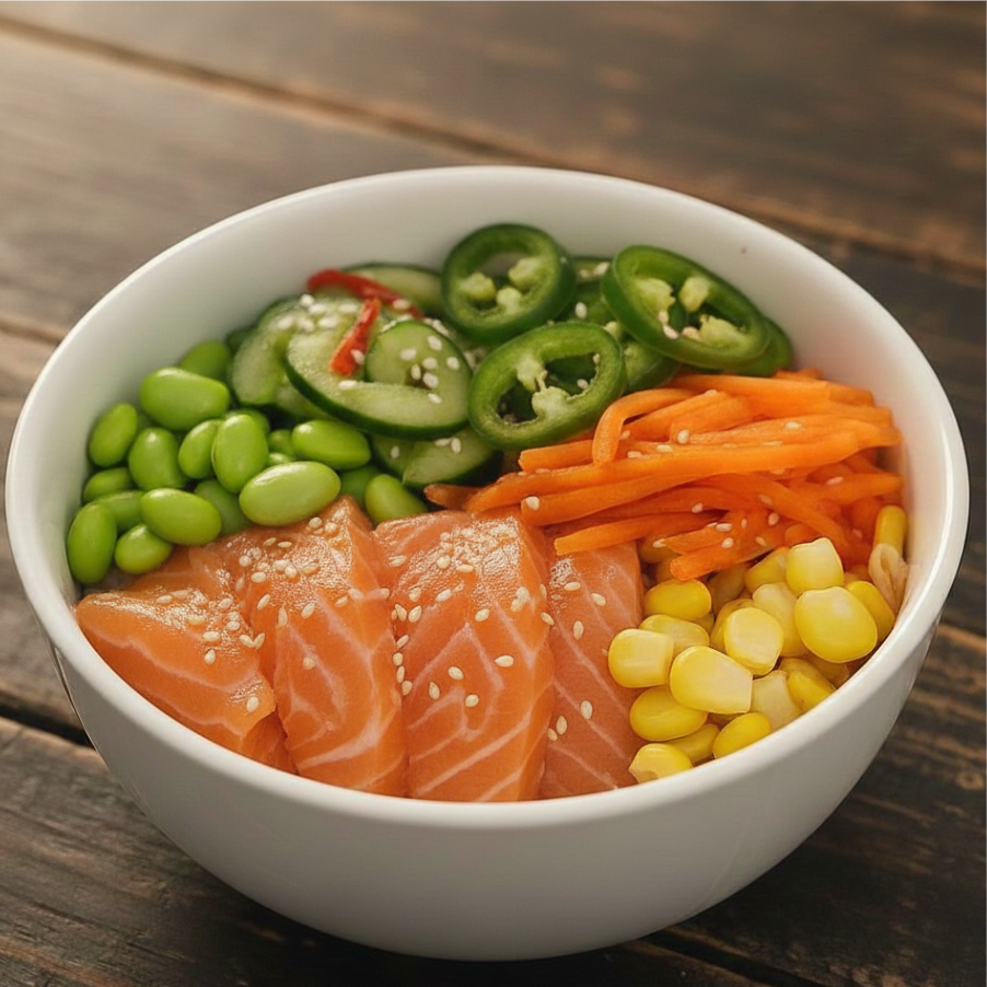 Poke bowl with salmon